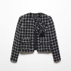 mango plaid tweed crop bomber jacket
